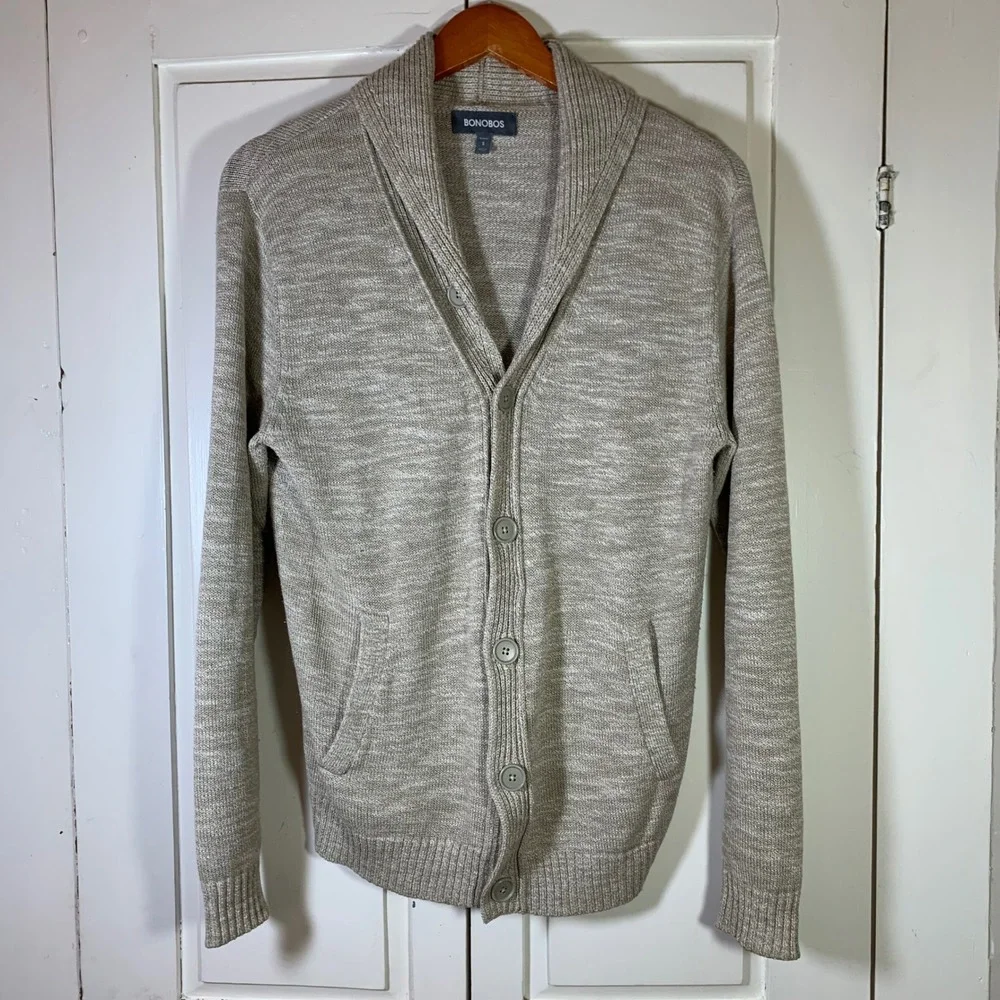 Bonobos Slim Fit Shawl‎ Collar Cardigan Sweater Mens Small Oatmeal Academia Cozy